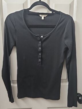 Banana Republic Long Sleeve Henley Top - Black